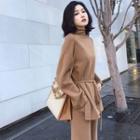 Set: Long-sleeve Knit Top + Wide-leg Pants