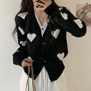 Mock Two-piece Heart Pattern Long-sleeve Cardigan