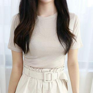 Petite Size Silky Ribbed Slim-fit T-shirt