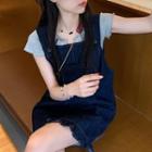 Short-sleeve Cropped T-shirt / Denim Mini A-line Dress