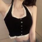 Halter Lace Trim Crop Tank Top