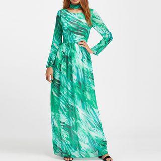 Long-sleeve Printed Maxi Sun Dress