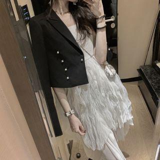 Cropped Light Blazer / Sleeveless Mesh Dress