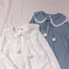 Lace Trim Pom Pom Blouse
