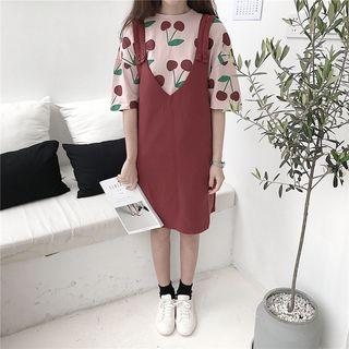 Short-sleeve Printed T-shirt / V-neck Jumper Dress