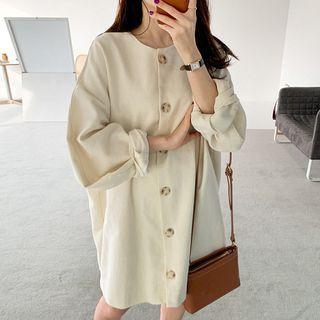 Buttoned Long-sleeve Mini Dress Milky White - One Size