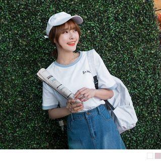 Contrast Trim Letter Embroidered T-shirt