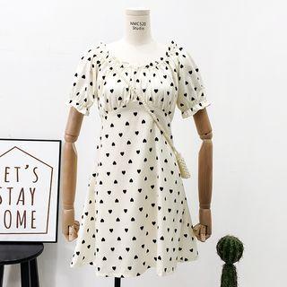 Heart-print Ruffled-trim A-line Dress