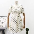 Heart-print Ruffled-trim A-line Dress