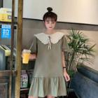 Two-tone Elbow-sleeve Collared Dress