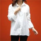 Slit-cuffed Plain Shirt White - One Size