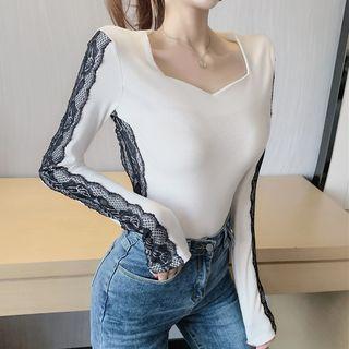 Lace Ribbed Knit Top