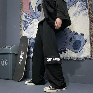 Lettering Cargo Wide-leg Pants
