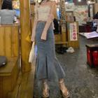 High-waist Hem-slit Denim Mermaid Skirt