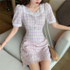 Square-neck Plaid Slim Fit Dress