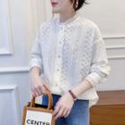 Long-sleeve Stand-collar Embroidered Shirt White - One Size