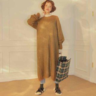 Tie Back Midi Long Sleeve Knit Dress