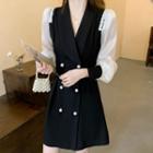 Lantern-sleeve Double-breasted Mini A-line Dress