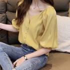 Elbow-sleeve Buttoned Blouse