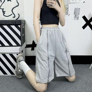 Zip Up Wide-leg Sweatshorts