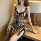 Leopard Print Lace Spaghetti-strap Dress