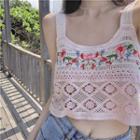 Floral Embroidered Crochet Lace Tank Top White - One Size