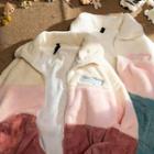 Color Block Letter Embroidered Fluffy Jacket