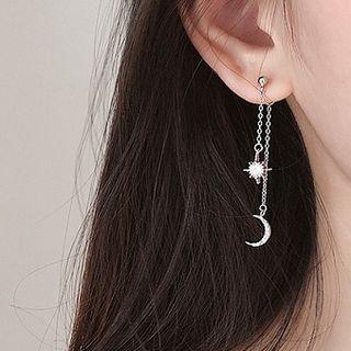 925 Sterling Silver Rhinestone Moon & Star Drop Earring