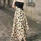 Spaghetti-strap Floral Panel Midi A-line Dress / Light Jacket
