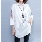 Leaf Embroidered 3/4-sleeve Blouse