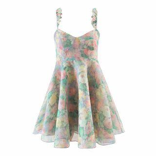 Spaghetti Strap Floral Organza Mini A-line Dress