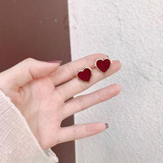 Heart Alloy Earring 1 Pair - Maroon & Gold - One Size