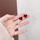 Heart Alloy Earring 1 Pair - Maroon & Gold - One Size