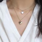 Alloy & Faux Pearl Heart Pendant Layered Necklace As Shown In Figure - One Size