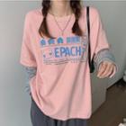 Long Sleeve Round Neck Mock Two Piece Print T-shirt