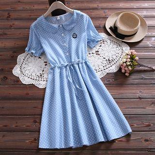 Embroidered Polka Dot Short-sleeve Dress