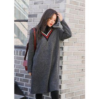 Tall Size Striped V-neck Pullover Dress