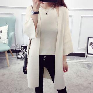 Set: Plain 3/4 Sleeve Cardigan + Knit Vest