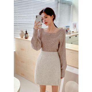 Square-neck Cable Knit Top