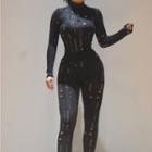 Set: Long-sleeve Mock-neck Distressed Top + Leggings
