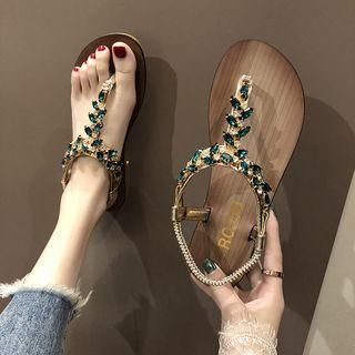 Rhinestone Accent T-strap Sandals