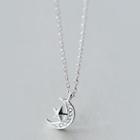 S925 Silver Rhinestone Star And Moon Pendant Necklace