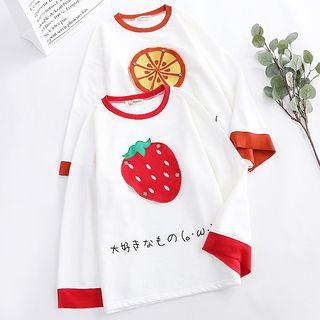 Printed Contrast Trim Long-sleeve T-shirt