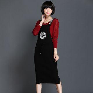 Patterned Knit Suspender Dress