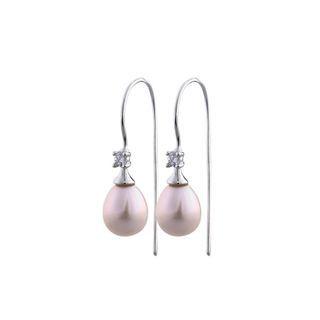 Sterling Silver Fashion Simple Purple Freshwater Pearl Earrings With Cubic Zirconia Silver - One Size