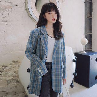 Padded Shoulder Plaid Blazer