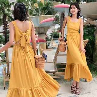 Sleeveless Ribbon-back A-line Midi Dress