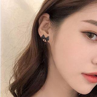 Alloy Bow Earring 01# - Clip-on Earring - Bow - Black - One Size