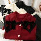 Detachable-ribbon Sailor-collar Crew-neck Cardigan