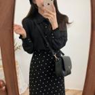 Long-sleeve Shirt / Dotted Midi Fitted Skirt
